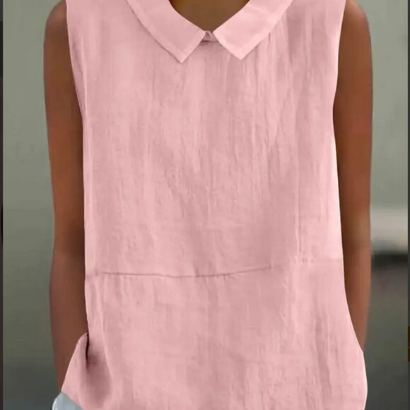 Womens Solid Color Pink Sleeveless Loose Doll Collar Shirt XXL - Picture 1 of 3
